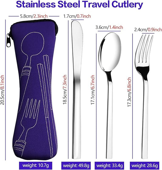 Cand 3 Piece Lunch Cutlery Set with Carrying Case, Stainless Steel Knife Fork Spoon