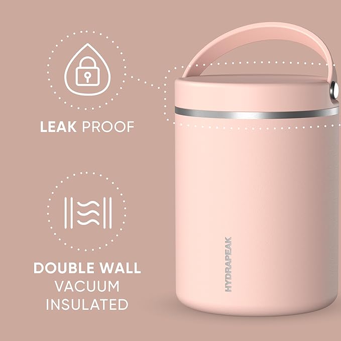 Hydrapeak 32oz Stainless Steel Vacuum Insulated Thermos Food Jar | Thermos for Hot Food and Cold Food, Wide Mouth Leak-Proof Soup Thermos for Adults, 10 Hours Hot and 16 Hours Cold (Peony)