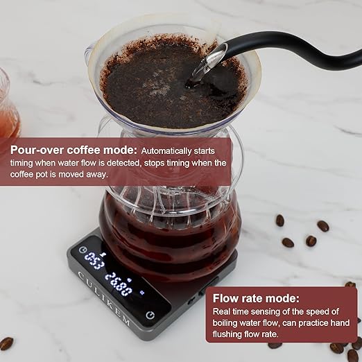 Coffee Espresso Scale with Timer, Mini, Automatic, Digital, Four Modes, Rechargeable, for Barista, 0.3-2000g/0.1g