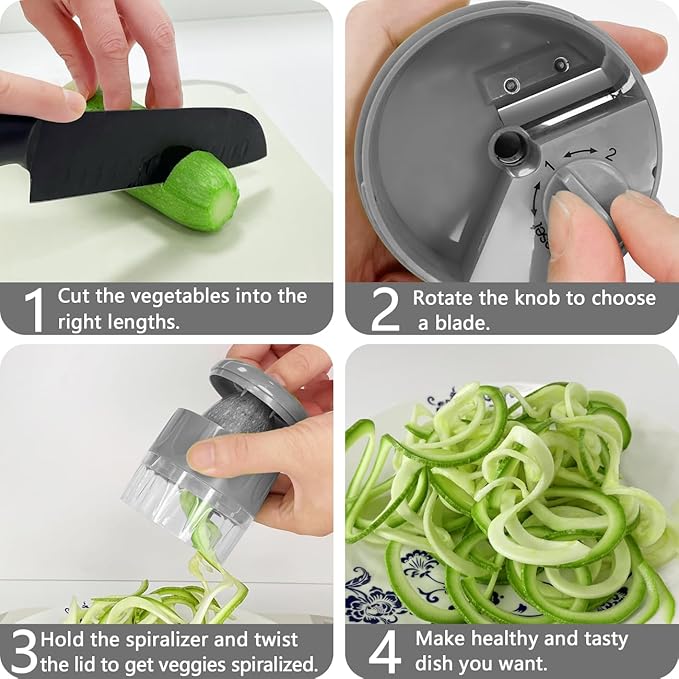 LHS Vegetable Chopper, Multifunctional Food Chopper, Pro Onion Chopper, Vegetable Slicer Dicer Cutter with 5 Blades, Veggie Chopper with Container, 3 in 1 Spiralizer Included(9-in-1,Grey)