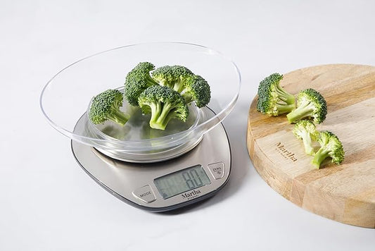 Martha Stewart Food Scale 11 lbs/5kg, Digital Kitchen Scale, 304 Stainless Steel, Weight in Grams and Ounces for Baking, Cooking, and Meal Prep, LCD Display