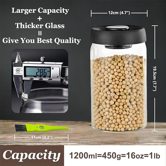 Vacuum Coffee Canister, 40FLOZ×2pcs Airtight Glass Jars Set for Kitchen Pantry,Coffee Bean Storage Container,Perfect for Ground Coffee,Loose Tea,Sugar