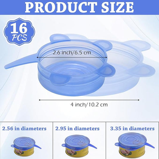Patelai Silicone Stretch Lids 16 Pieces 2.6-3.3 Inch Microwave Cover for Food Round Reusable Silicone Lids for Bowls, Food Covers (Blue)