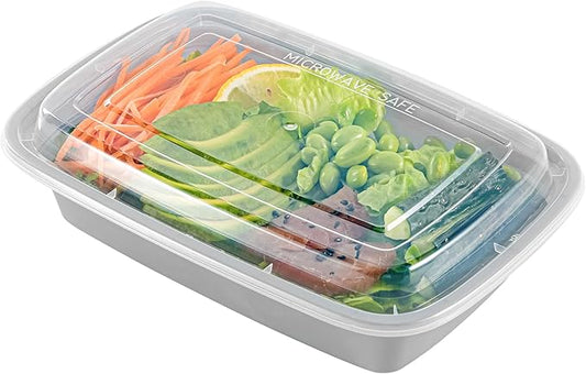 Restaurantware Asporto 24 Ounce Take Out Containers, 100 Food Containers With Lids - Microwavable, Disposable, Silver Plastic To Go Food Containers, No BPA, For Take Out And Delivery