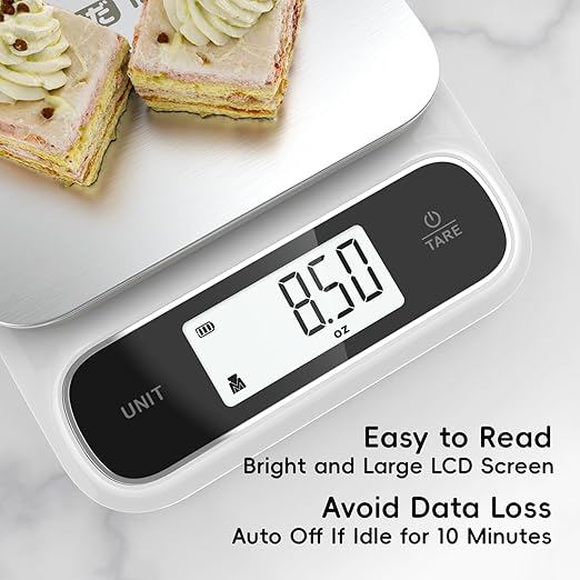 Tada 11lb Food Kitchen Digital Scale with 0.01oz/0.1g Precision IPX6 Waterproof, Type-C Charging, Ounces and Grams for Weight Loss, Cooking, Baking (White+Black)