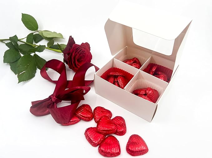 Treat boxes with window and dividers | 4 SMALL compartments | 4.5 x 4.5 x 1.9 in | Chocolate covered strawberries supplies, macaron boxes, baked goods packaging | 20-pack (White)
