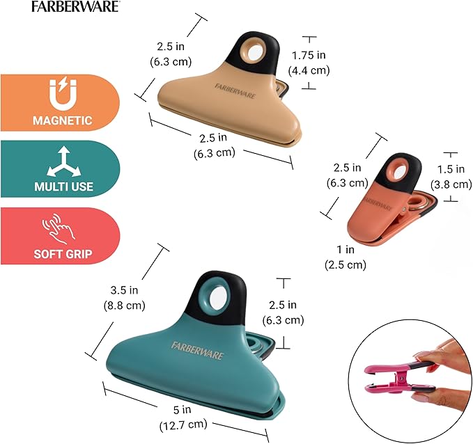 FARBERWARE Professional 7 Piece Bag Clip Set Durable, Versatile, and Stylish Desert Skies Colors