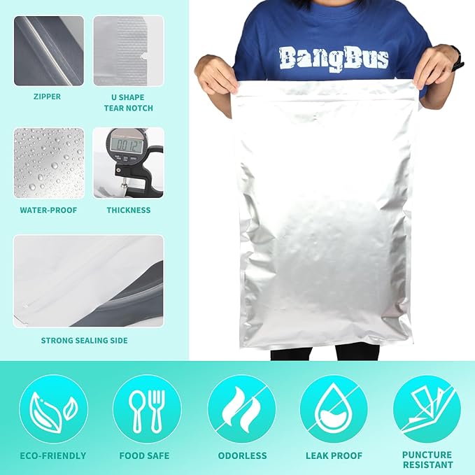 10PCS 5 Gallon Mylar Bags with 2500CC Oxygen Absorbers and Labels, Zipper Resealable Pouches Heat Sealable Bags for Long Term Food Storage