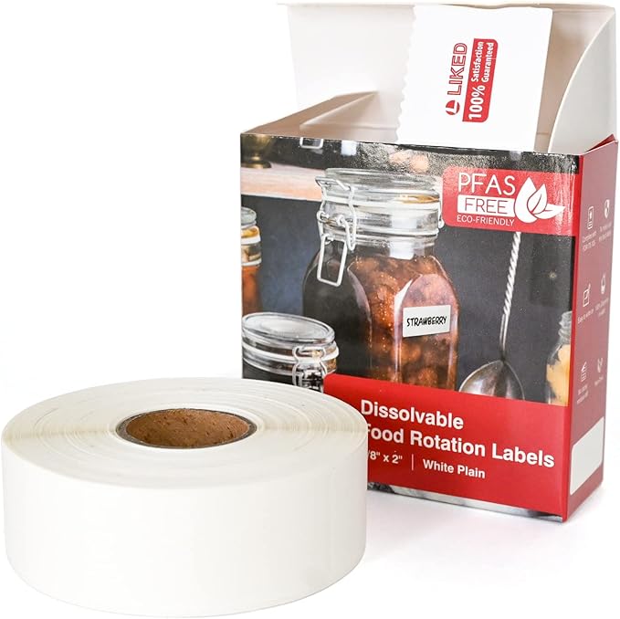 L LIKED Dissolvable Food Labels Stickers,Roll of 500 Labels,7/8"x 2"Adhesive Stickers(Blank White)
