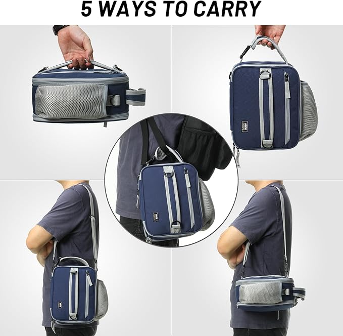 MIER Expandable Lunch Bag Insulated Lunch Box for Men Boys Teens to Work School Travel, Multiple Pockets Portable Lunchbox Bags with Shoulder Strap (Navy Blue