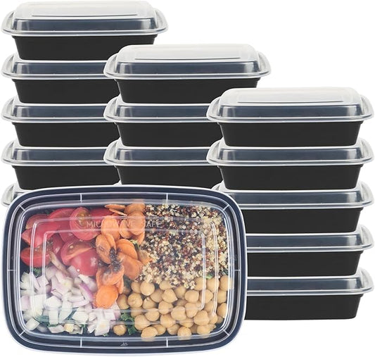 Restaurantware Asporto 24 Ounce Take Out Containers, 50 Food Containers With Lids - Microwavable, Disposable, Black Plastic To Go Food Containers, No BPA, For Take Out And Delivery