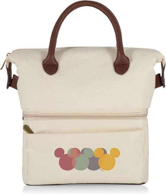 PICNIC TIME Disney Mickey Mouse Urban Lunch Bag, Cooler Lunch Tote, Insulated Lunch Bag, (Beige with Brown Accents)