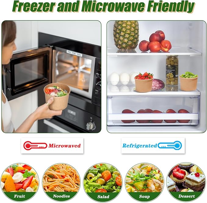 8oz Paper Soup Container Cup with Vented Lids, Disposable Paper Food Container Kraft Dessert Bowl Ice Cream Container Cup, Microwavable and Freezer Safe for Hot Soup, Ice Cream (100 Pcs - Kraft, 8 oz)