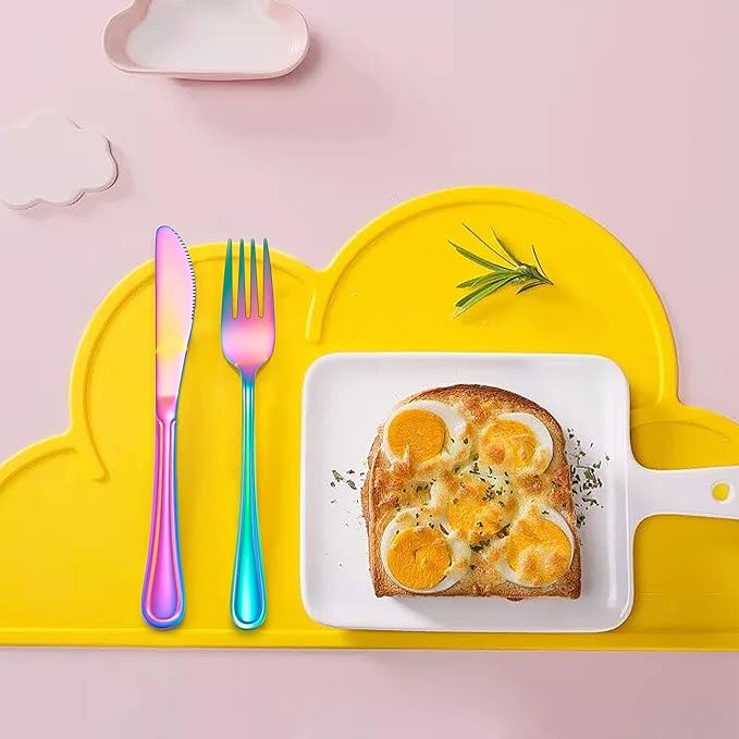 LIANYU 12-Piece Rainbow Kids Silverware Set, Stainless Steel Toddler Utensils Flatware Set, Child Cutlery Tableware for 4, Include knife Fork Spoon, Mirror Finished, Dishwasher Safe