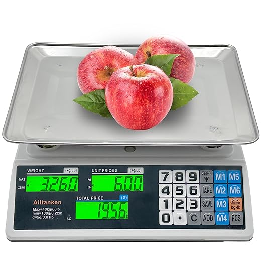 Price Computing Scale 88lb/40kg Commercial Food Scale with Price Calculator, Accurate Counting Platter, Dual LCD Display, Produce Scales for Farmer Market Retail Deli Meat Shopsr Produce Weighing