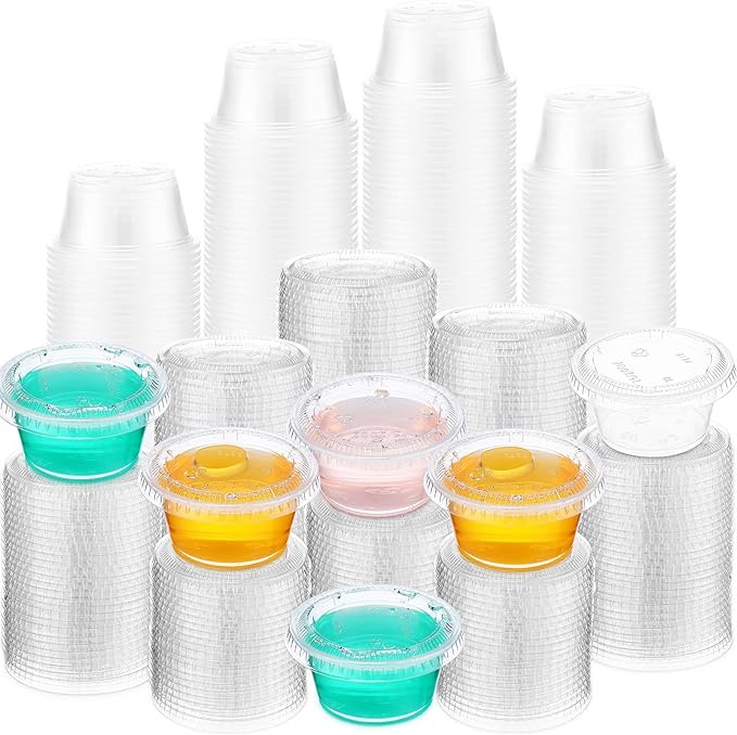 1000 Pack Jelly Shot Cups With Lids - 2oz Plastic Small Containers for Portion, Souffle, Sauce, Salad Dressing, Food Condiment - Disposable