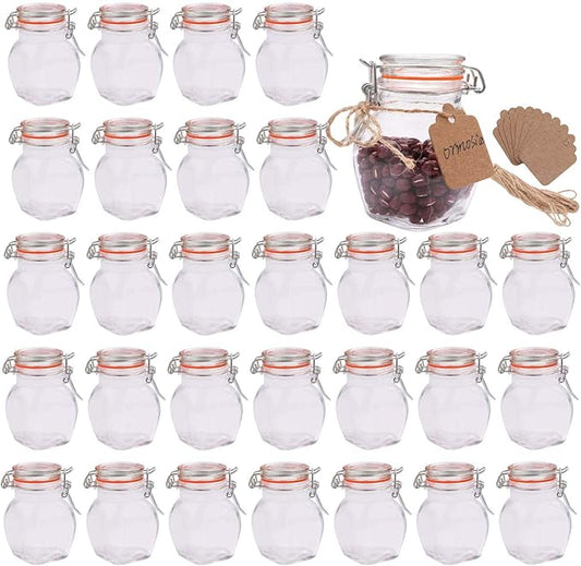 Encheng Mini Spice Jars, Glass Jars With Airtight Lids 4 oz And Leak Proof Rubber Gasket,Small Mason Jars With Hinged Lids For Kitchen,Small Storage Containers With Twine n Tags Labeling 30 Pack