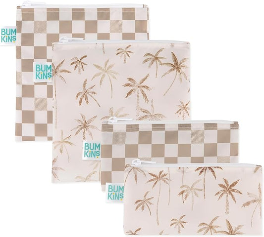 Bumkins Snack & Sandwich Bags, Beige Check & Palm Trees