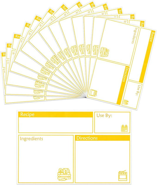 100pcs Labels for Freezer Bags Freezer Meal Labels with Instructions 3.2 X 5 inch Oil and Water Resistant Labels Food Labels for Freezer Storage for Leftovers in Fridge Removable Freezer (Yellow)