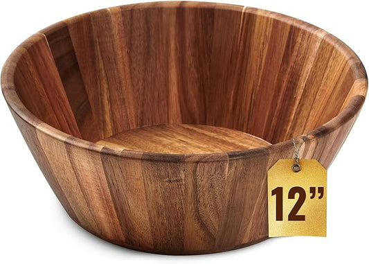 Wooden Salad Bowl, Salad Bowl, Wooden Bowl - 12" Round Design Fruit Bowl, Handmade, Durable and Stylish Natural Wood Dining Accessory by Woodenhouse