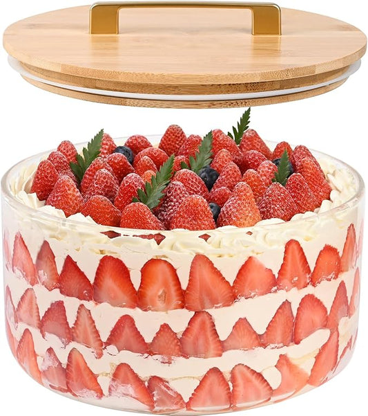 Large Salad Bowl, 10 inch Trifle Bowl Glass with Sealed Lid, Versatile Mixing and Serving Bowl for Laying Ice Cream,Cake,Cupcake,Salad,Fruit,Baking,Dessert and Party Diy, Microwave Safe