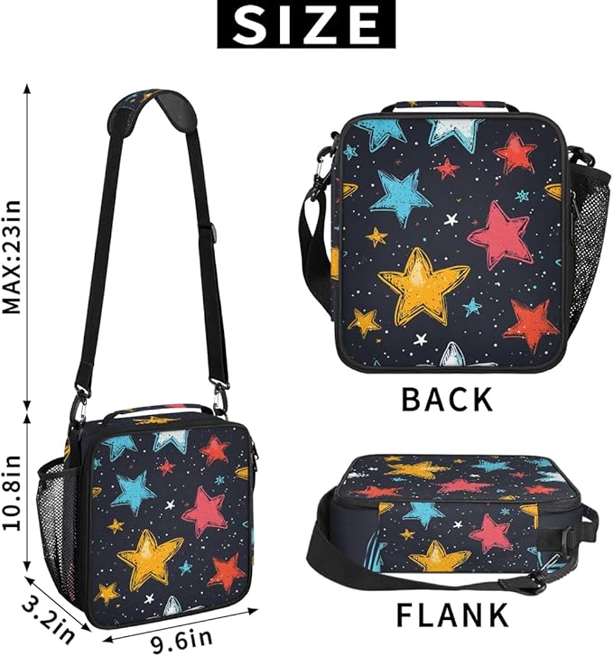 Colorful Stars Lunch Bag Personalized Lunch Bag Insulated Lunch Bag Reusable Lunch Box Picnic Travel Lunch Tote Bag Snack Bag
