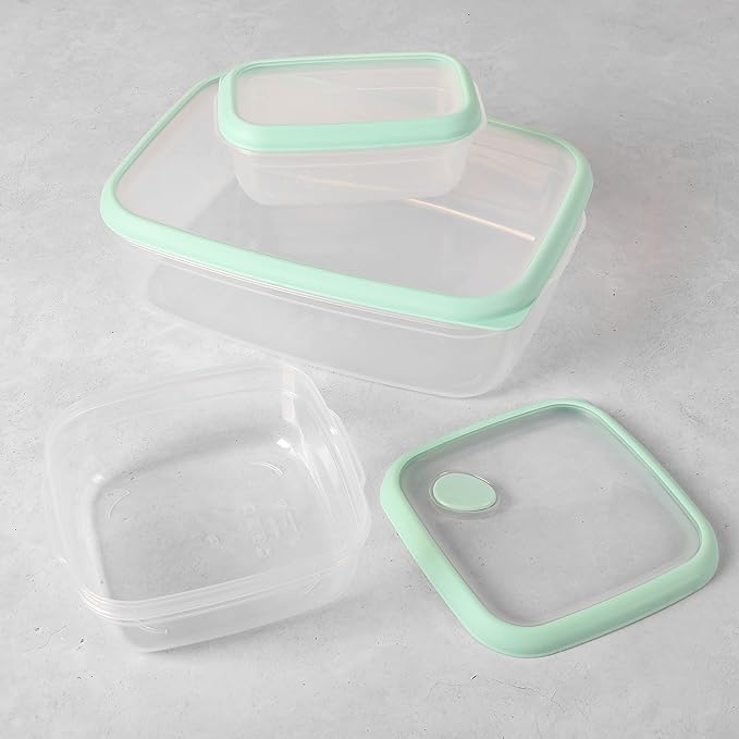 Martha Stewart Denslow 6 Piece 126 oz, 33.3 oz, 16.7 oz Square and Rectangular Food Container Set w/Martha Blue Lid