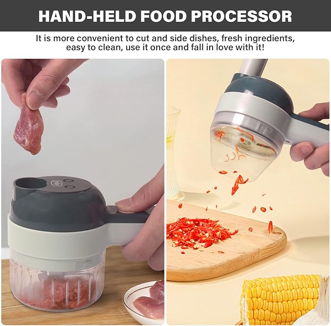 Arigold 1 Speed - 4 in 1 Vegetable Chopper: Cordless Mini Chopper, Food Dicer, garlic mincer - home essentials, kitchen essentials, blenders, kitchen gadgets, Appliances(Grey)