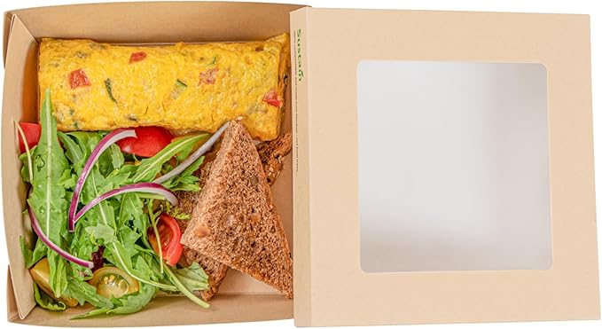 Restaurantware-34 Ounce Sturdy Paper Take Out Boxes, 200 Disposable Take Out Food Containers - With PLA lining, Paper Lid With Clear PLA Window, Bamboo Paper Containers, Compostable, Greaseproof