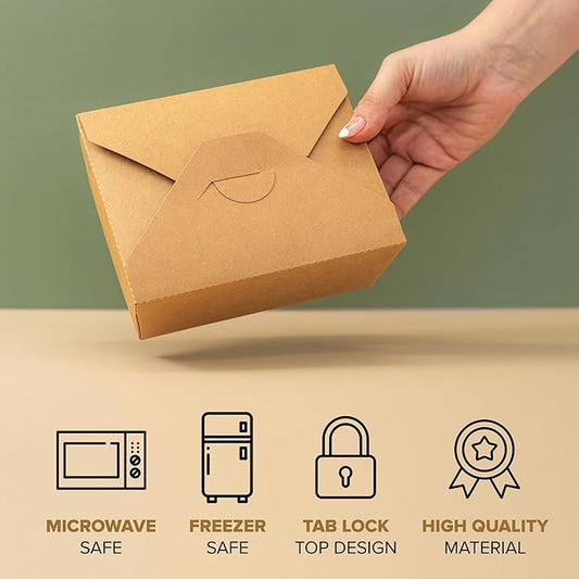 45oz Disposable Kraft Take-Out Containers - Microwaveable, Leak-Proof, Oil-Resistant, Eco-Friendly Food Boxes for Restaurants, Catering, & Meal Prep (50 Pack)