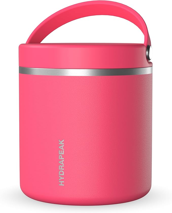 Hydrapeak 25oz Stainless Steel Vacuum Insulated Thermos Food Jar for Hot Food and Cold Food, Wide Mouth Leak-Proof, 10 Hours Hot and 16 Hours Cold (Hot Pink)