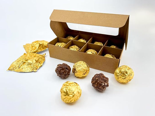 Treat boxes with window and dividers | 8 X-SMALL compartments | 6.75 x 3.5 x 1.57 in | Empty candy boxes for gift giving, truffle box - perfect for Valentine's Day | 10-pack (Kraft)