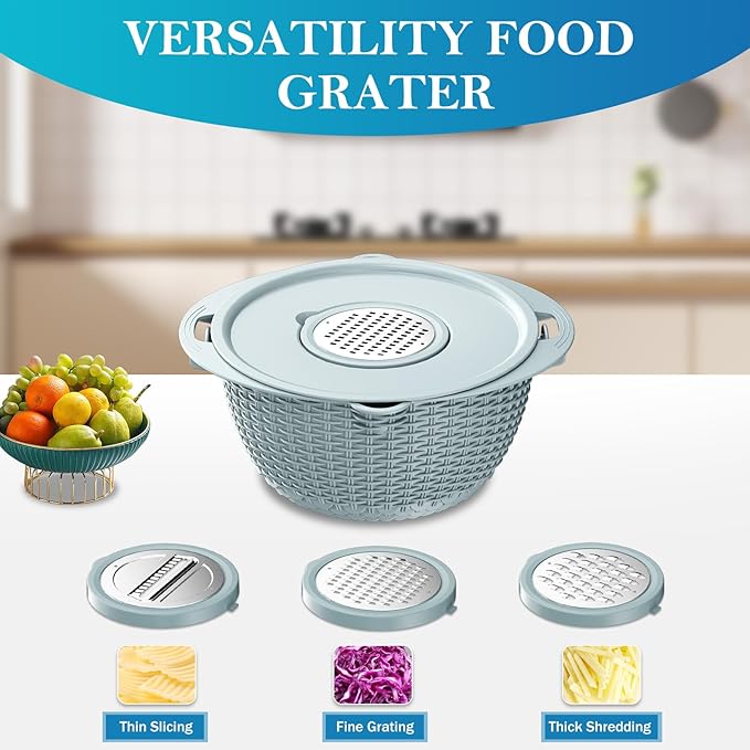 4 in 1 Colander with Mixing Bowl Set, Colander for Kitchen, Strainers and Colanders, Pasta Strainer, Rice Washer, Fruit Cleaner, Veggie Wash, Aesthetic Kitchen Essentials - Blue