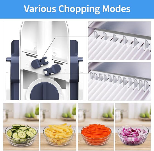 Vegetable Chopper With Adjustable Thickness - Safe Mandoline Food Slicer For Kitchen, Multifunctional Potato French Fry Cutter Onion Chopper Vegetable Cutter Slicer Dicer (Blue)