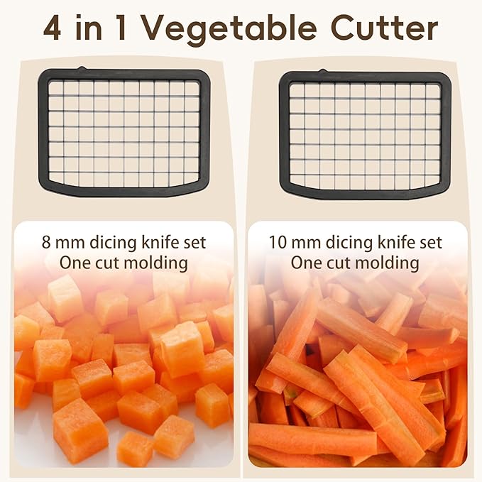 4 in 1 Commercial Vegetable Chopper Adjustable Thickness, Electric Vegetable Dicer Slicer Multifunctional Automatic for Onion Potato Cabbage Veggie Fruit Slicing Shredding Dicing and Slitting