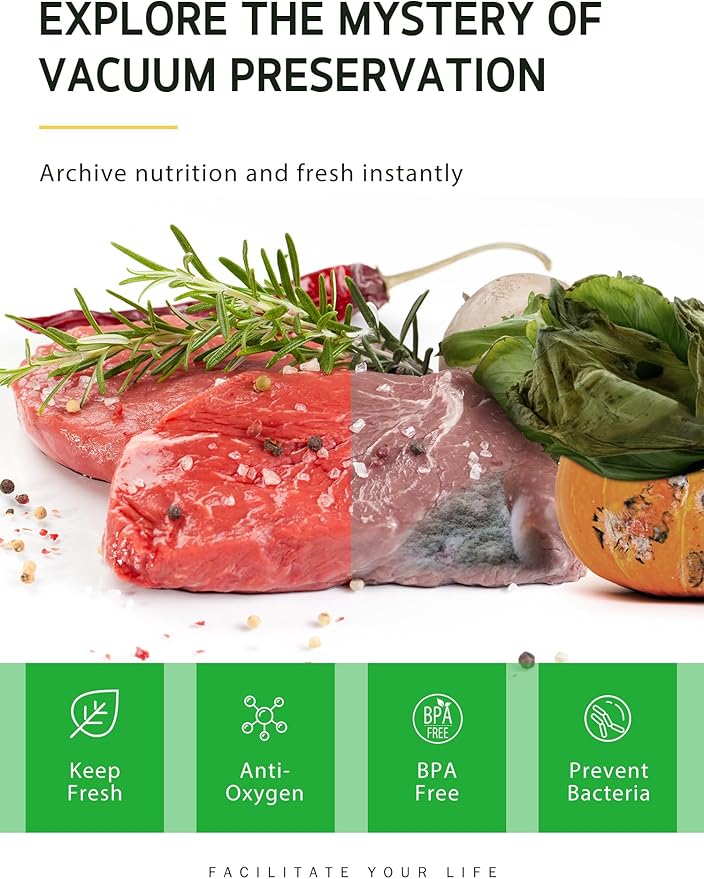 Syntus Vacuum Sealer Bags, 6 Pack 3 Rolls 11" x 20' and 3 Rolls 8" x 20' Commercial Grade BPA Free Bag Rolls, Food Vac Bags for Storage, Meal Prep or Sous Vide