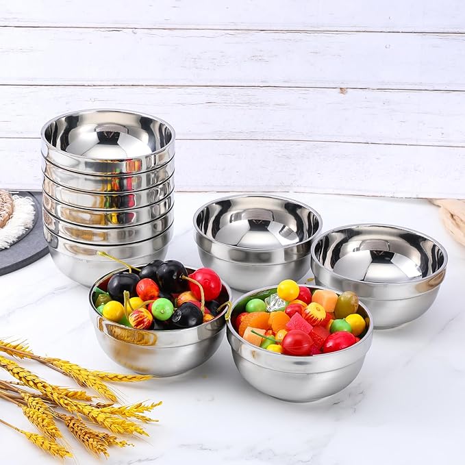 10Pcs 5 Inch Stainless Steel Bowls 15 Oz Double Walled Insulated Soup Bowls Unbreakable Snacks Bowl Salad Bowl for Sauces, Rice, Noodle, Ice Cream, Dishwasher Safe