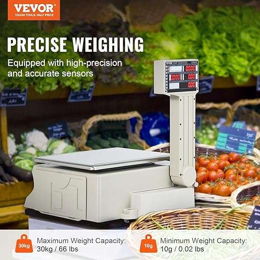 VEVOR Electronic Price Computing Scale, 66 LB Digital Deli Weight Scales, LCD & LED Digital Commercial Food Fruit Meat Produce Counting Weight, for Retail Store, Kitchen, Restaurant Market, and Farmer