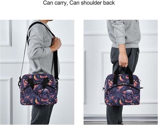 MNSRUU Insulated Lunch Bag Gothic Skull Butterfly Women Men Fabric Dinner Tote Cooler Bag Reusable Leakproof Lunch Box with Adjustable Shoulder Handles Strap For Work School