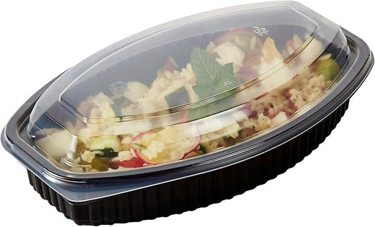 Restaurantware RW Base 24 Ounce Meal Prep Containers, 100 Microwavable To Go Containers With Lids - Disposable, Freezable, Black Plastic Oval Food Containers, Pack Hot And Cold Food, For Takeaway