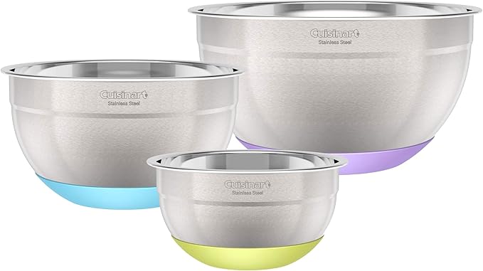 Cuisinart 3-Piece Stainless Steel Mixing Bowls with Nonslip Base, 1.5qt, 3qt & 5qt