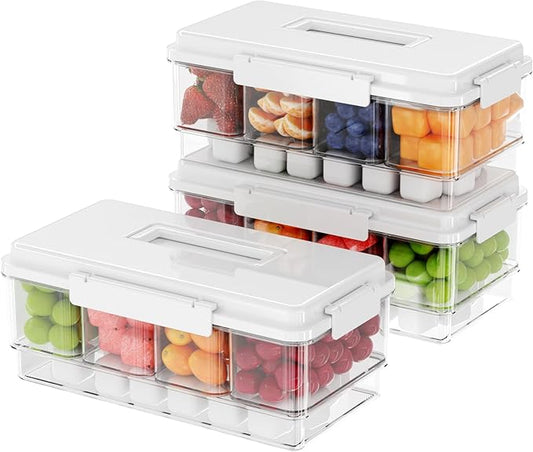 Eanpet 3Pack Ice Chilled Condiment Caddy with 4 Containers & 4 Lids Fruit Serving Tray Platter with Handle Portable Condiment Organizer Server for Mimosa Bar Supplies,Salad,Taco,Party Garnish,White