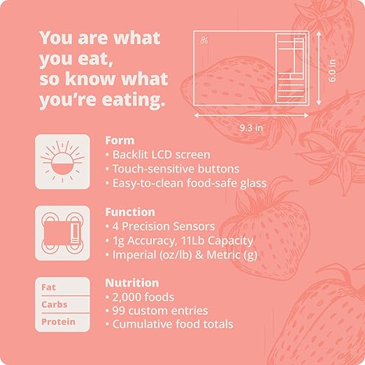 Nutrition Scale by Greater Goods with Food Grade Glass, Perfect for Calorie Counting, Meal Prep, and Weight Loss (Coral Pink)