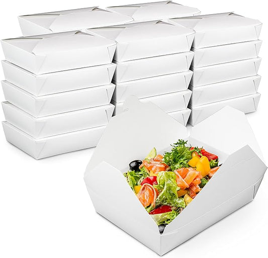 Fit Meal Prep 200 Pack 54 oz Paper Take Out Containers 8.5 x 6 x 2 - White Lunch Meal Food Boxes #2, Disposable Storage To Go Packaging, Microwave Safe, Leak Grease Resistant for Restaurant