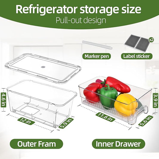 4 Pack Fridge Organizer Drawers, Stackable Pantry Organizers and Storage, Clear Pull-Out Refrigerator Organizer for Fruit, Vegetable Storage and Keep Fresh