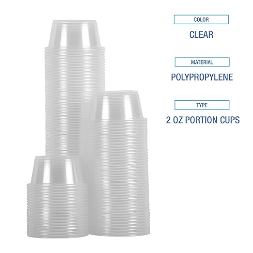 Boardwalk Souffle/Portion Cups, 2 oz, Polypropylene, Clear, 20 Cups/Sleeve, 125 Sleeves/Carton
