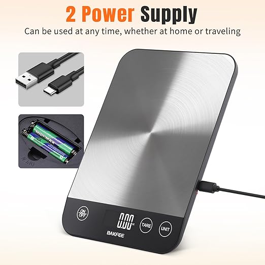 33LB Digital Kitchen Scale, Rechargeable Food Scale Grams and Ounces with Stainless Steel, USB Charging, 1g High Accuracy for Baking and Cooking, Food, etc