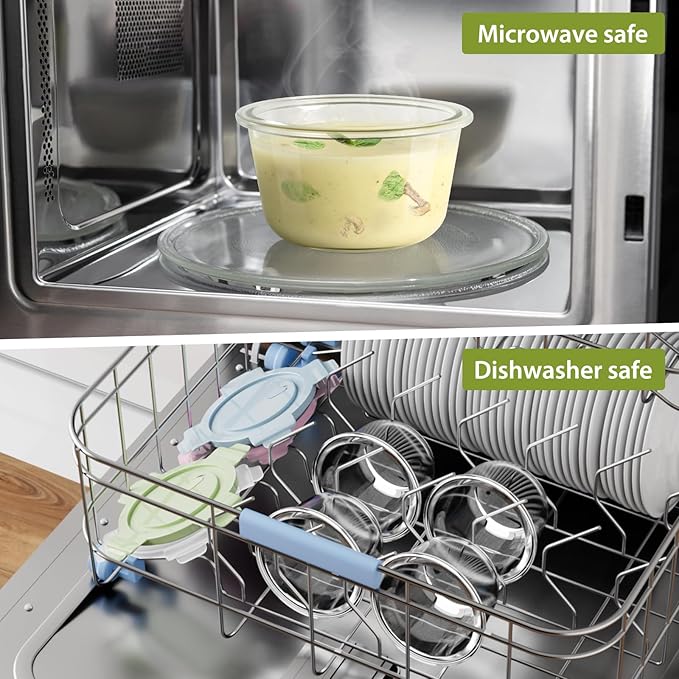 4 PCS Glass Meal Prep Containers with Lids, Airtight 2 Cup Glass Storage Containers Set, Heat-Resistant BPA-Free Glass Containers for Soup Leftover, Microwave, Dishwasher, and Freezer Safe (4 Packs)