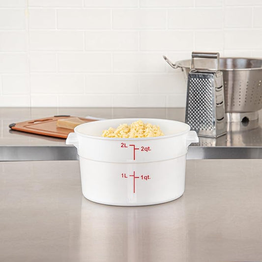 Restaurantware-Met Lux 2 Quart Food Storage Containers, 10 White Storage Containers - Lids Sold Separately, Red Volume Markers, Dishwashable Containers, Side Handles, For Storing Foods