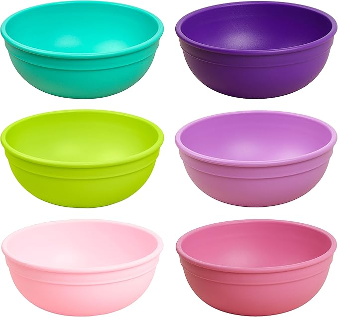 Re-Play Made in USA 20 Oz. Reusable Plastic Bowls, Pack of 6 - Dishwasher and Microwave Safe Bowls for Snacks, Cereals, and Everyday Dining - Durable Toddler Bowl Set 4.75" x 4.75" x 2" - Fairytale